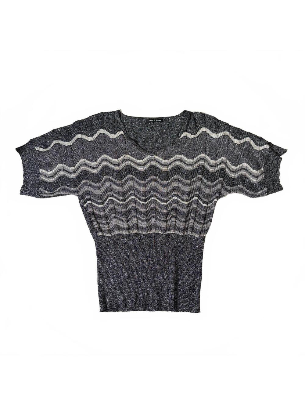 Cable & Gauge Silk Blend Sparkly Y2K Cinched Waist Sweater Top Fall Boho Chic